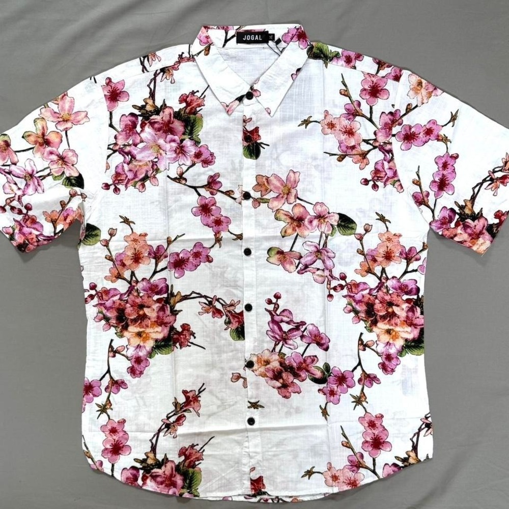 NWT Men's Jogal Short Sleeve Shirt White‎ Floral Print Size XL